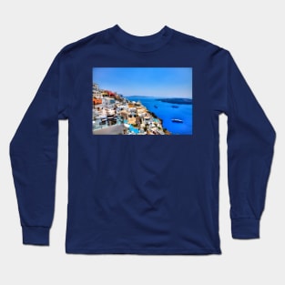 Santorini Caldera And Cruise Ships Long Sleeve T-Shirt